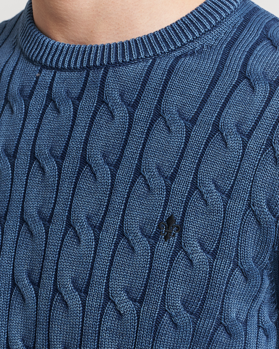 Men | Sweaters & Knitwear | Morris | Ethan Cotton Cable Crew Neck Blue