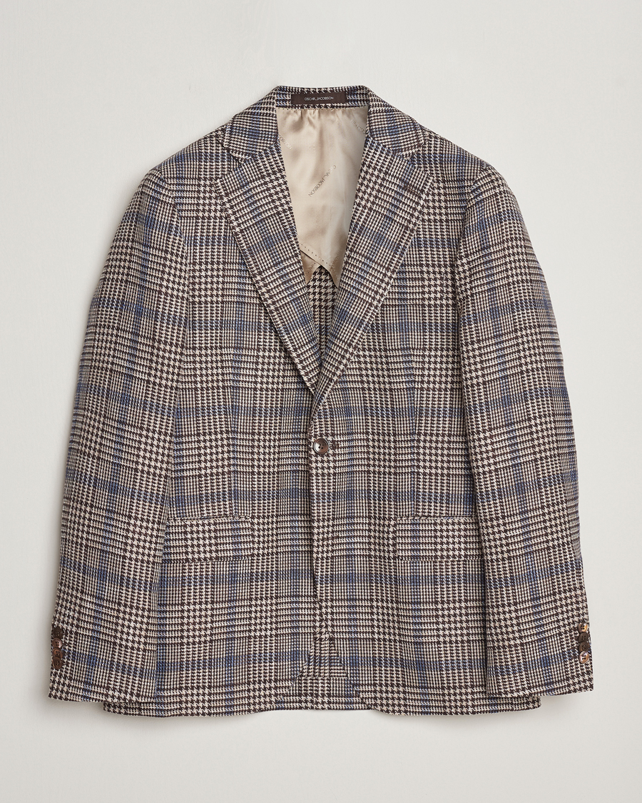 Men | Blazers | Oscar Jacobson | Ferry Soft Checked Cotton/Linen Blazer Beige