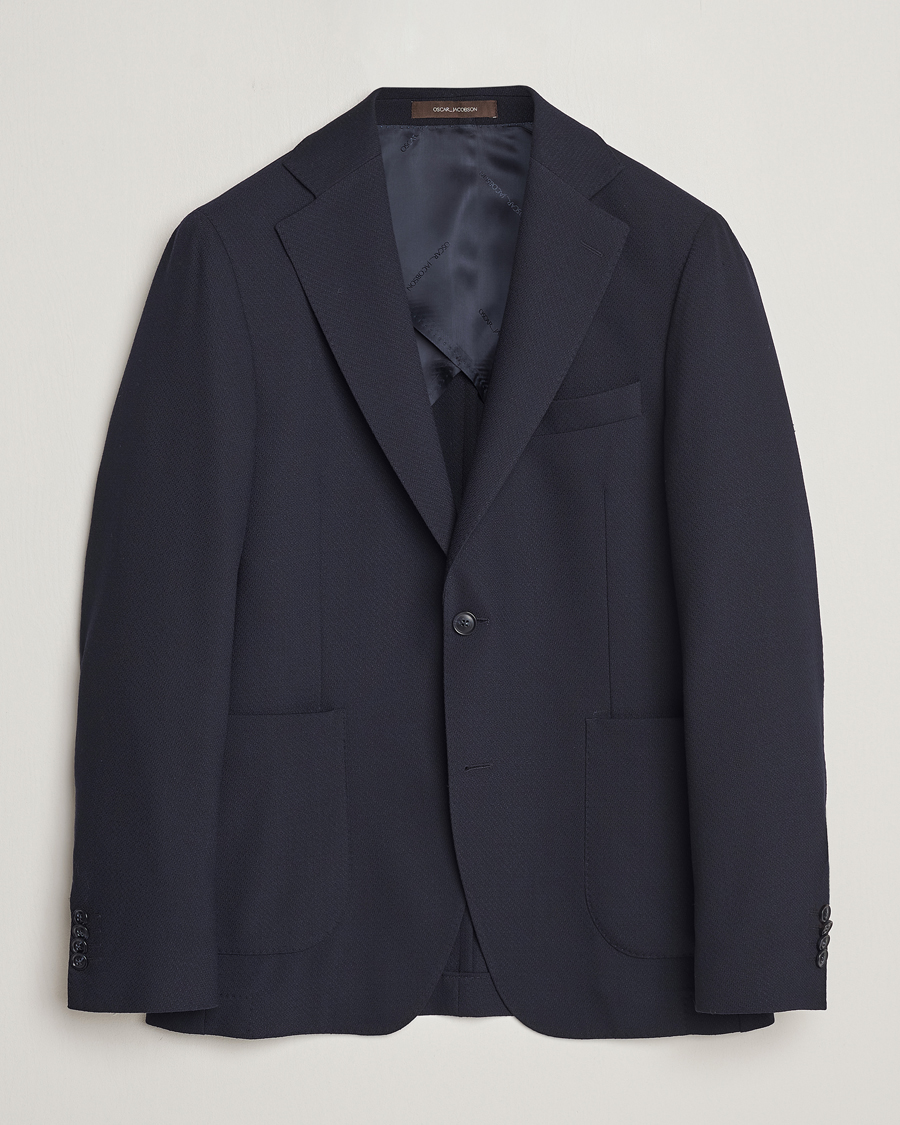 Men | Blazers | Oscar Jacobson | Ferry Patch Soft Wool Blazer Navy