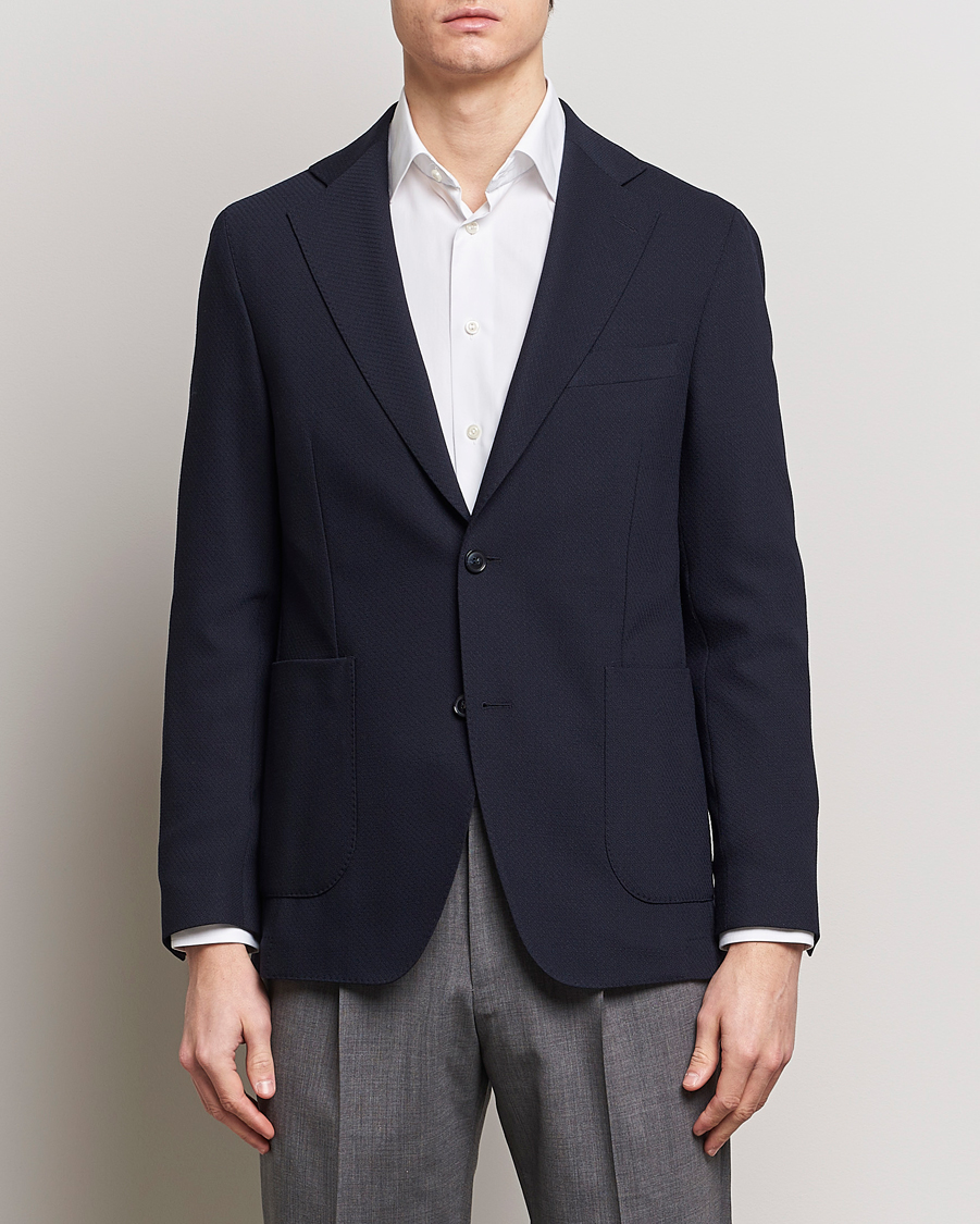 Men | Blazers | Oscar Jacobson | Ferry Patch Soft Wool Blazer Navy