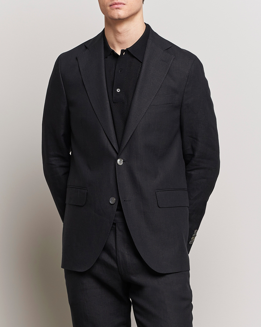 Men | Blazers | Oscar Jacobson | Fogerty Linen Blazer Black