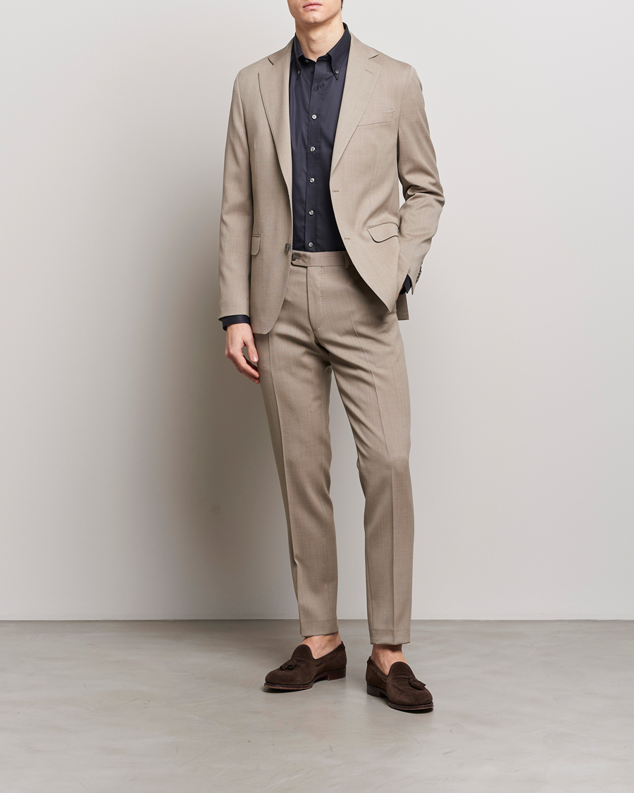 Men | Trousers | Oscar Jacobson | Denz Structured Wool Trousers Beige