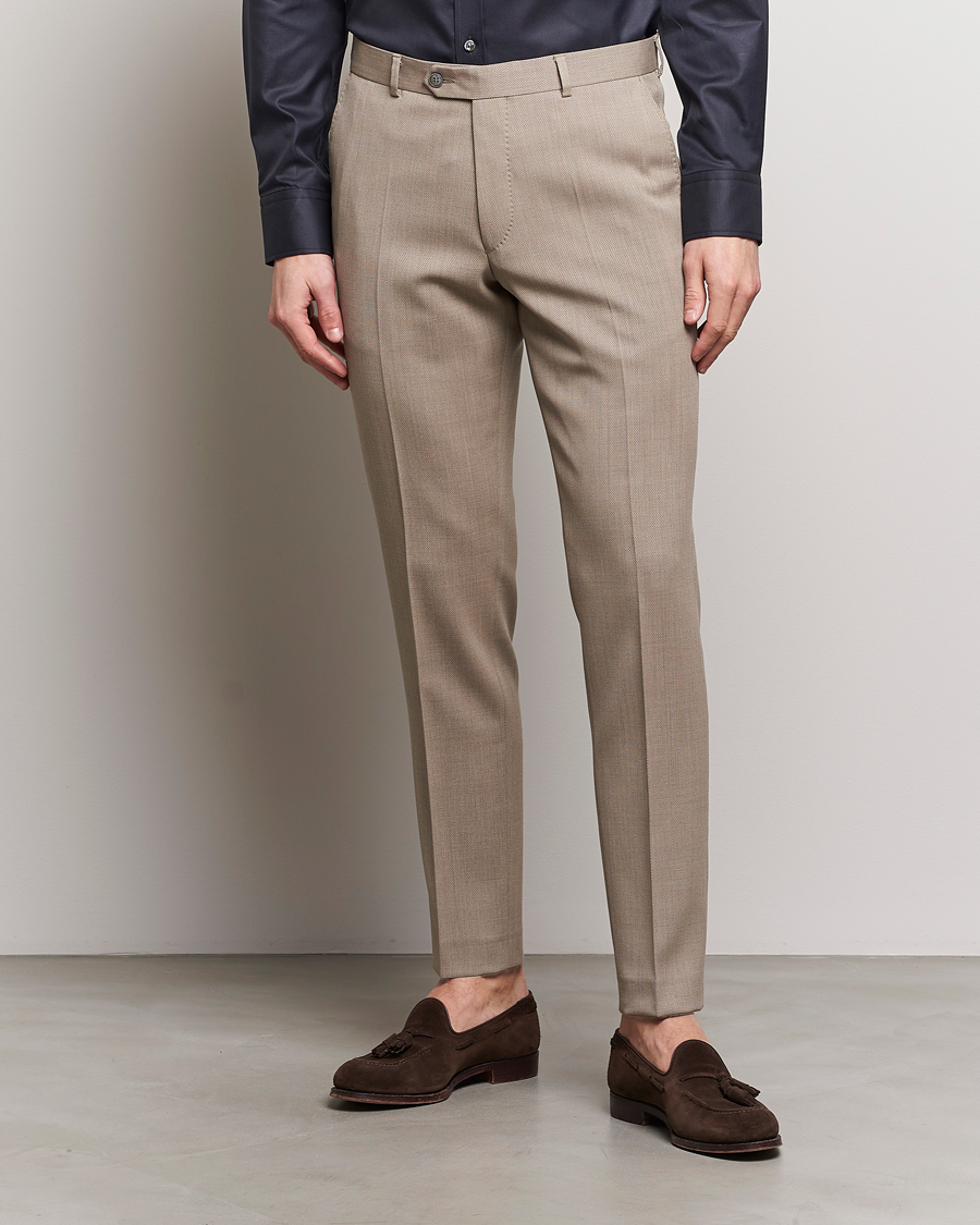 Men | Trousers | Oscar Jacobson | Denz Structured Wool Trousers Beige