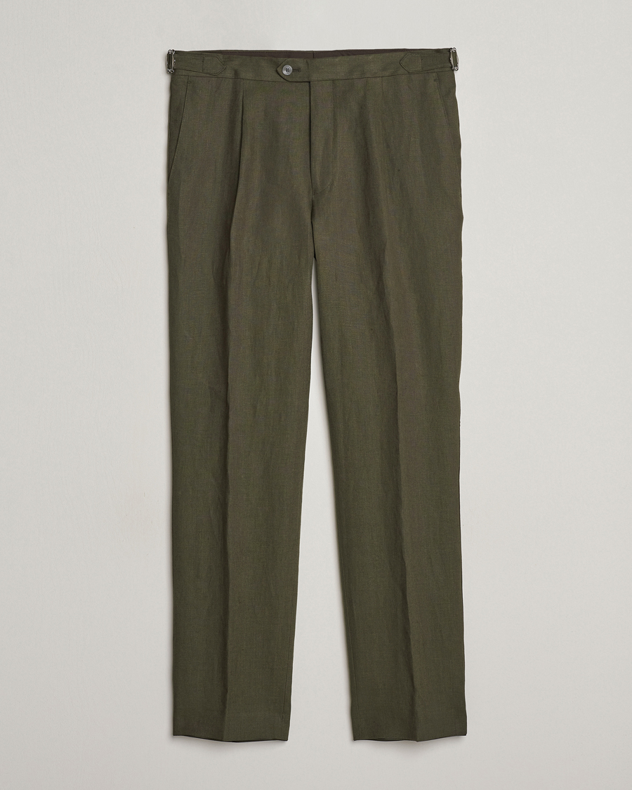 Men | Trousers | Oscar Jacobson | Delon Linen Trousers Olive