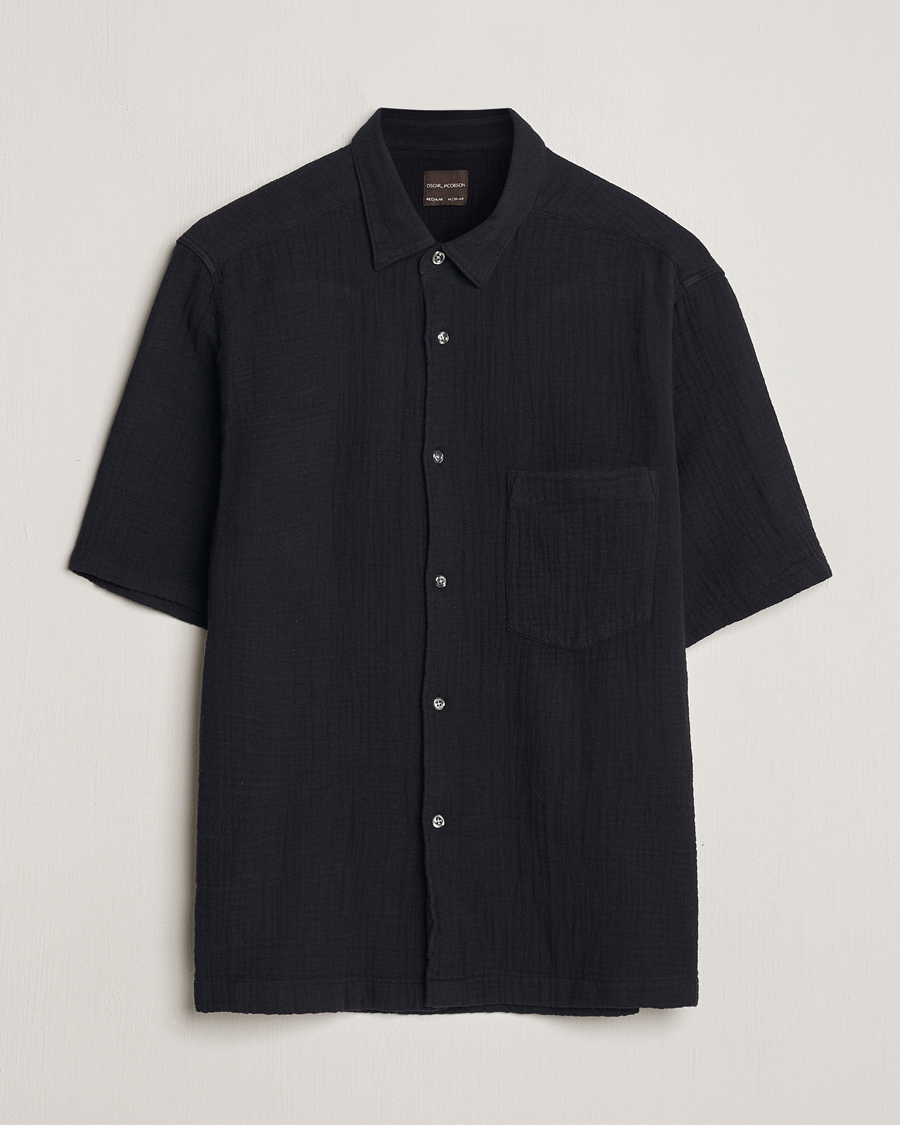 Men | Shirts | Oscar Jacobson | Short Sleeve City Crepe Cotton Shirt Black