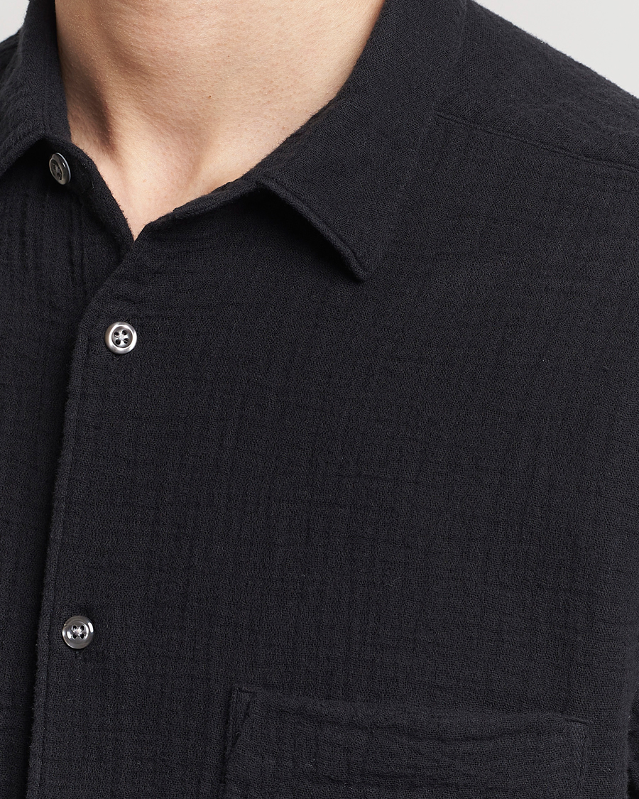 Men | Shirts | Oscar Jacobson | Short Sleeve City Crepe Cotton Shirt Black