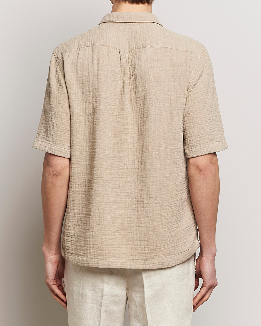 Men | Shirts | Oscar Jacobson | Short Sleeve City Crepe Cotton Shirt Beige
