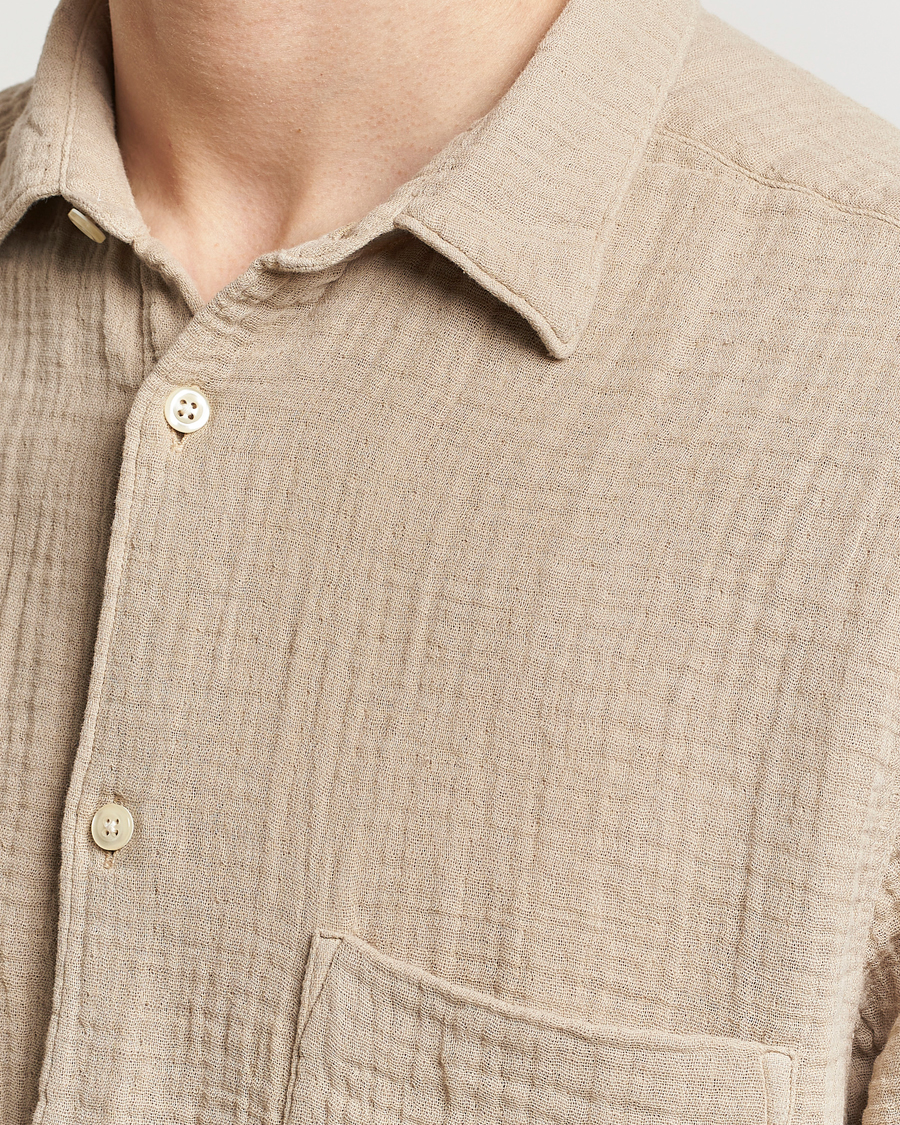 Men | Shirts | Oscar Jacobson | Short Sleeve City Crepe Cotton Shirt Beige