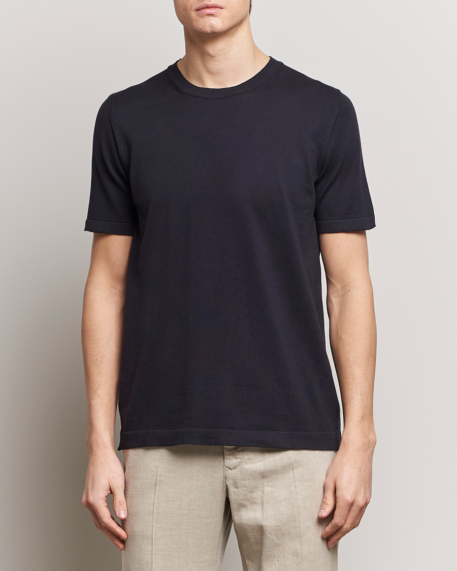 Men | T-Shirts | Oscar Jacobson | Brian Knitted Cotton T-Shirt Navy