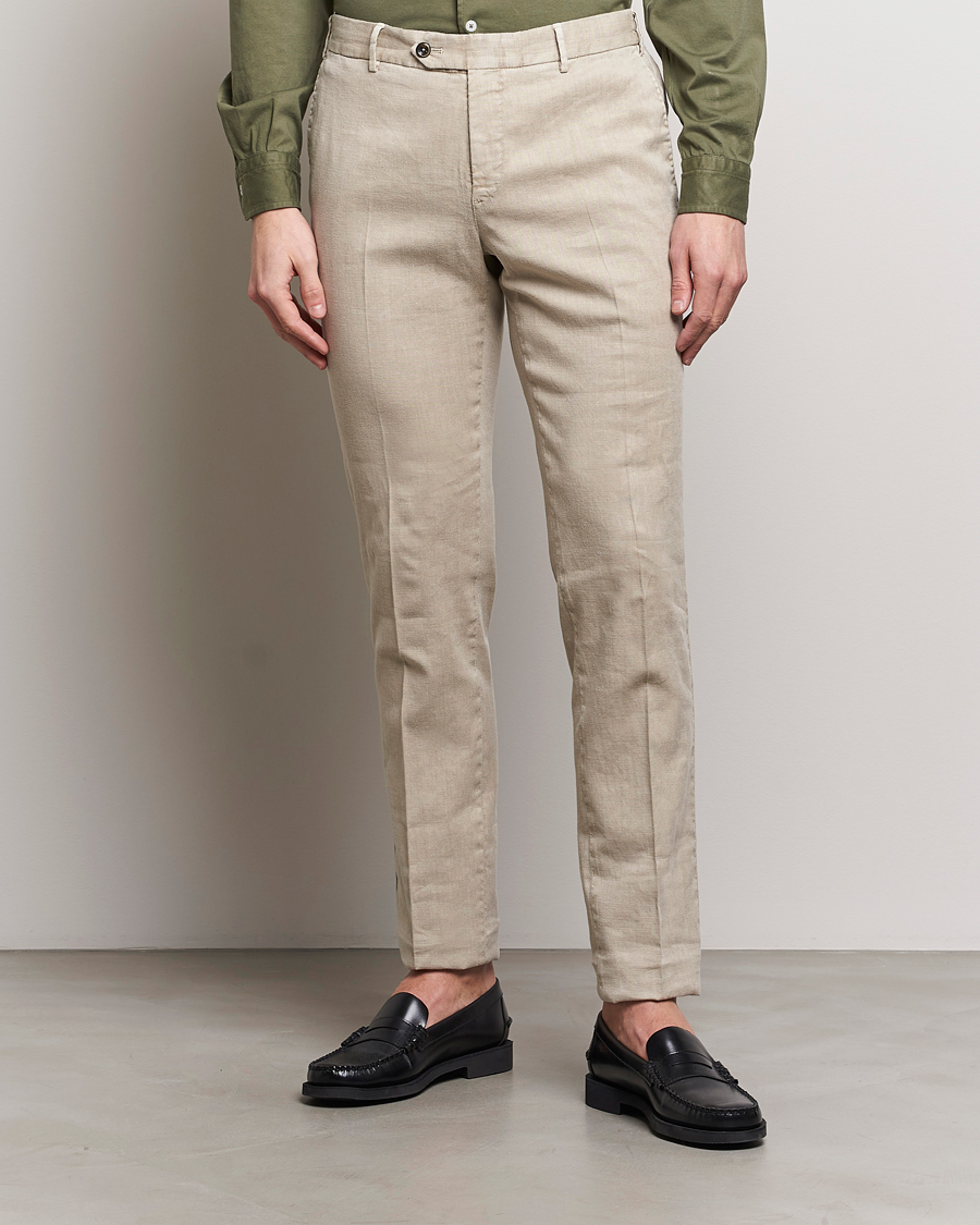 Men | Trousers | PT01 | Slim Fit Linen Drawstring Pants Light Beige