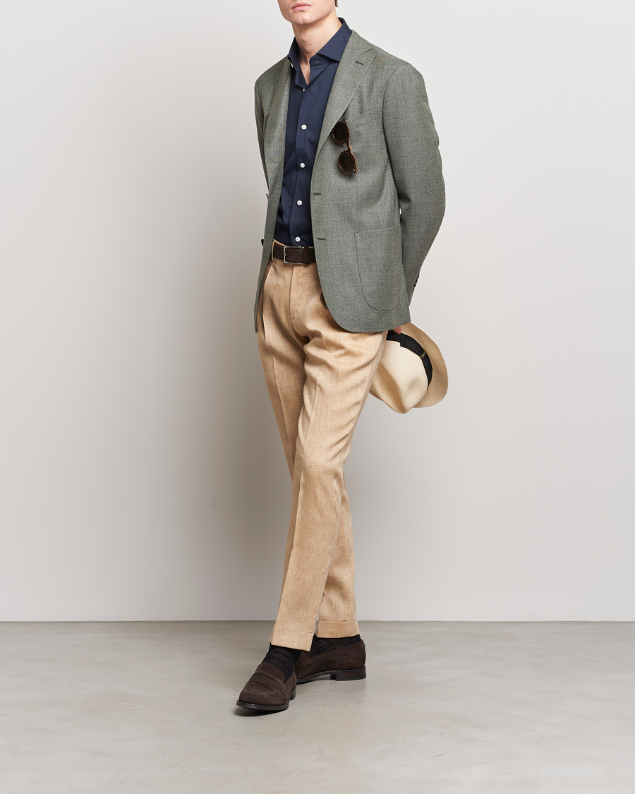 Men | Trousers | PT01 | Slim Fit Pleated Linen Trousers Light Beige