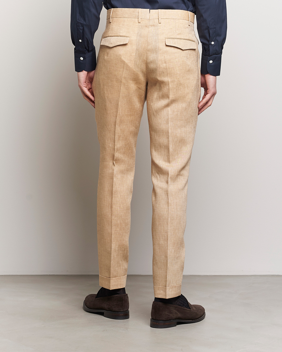 Men | Trousers | PT01 | Slim Fit Pleated Linen Trousers Light Beige