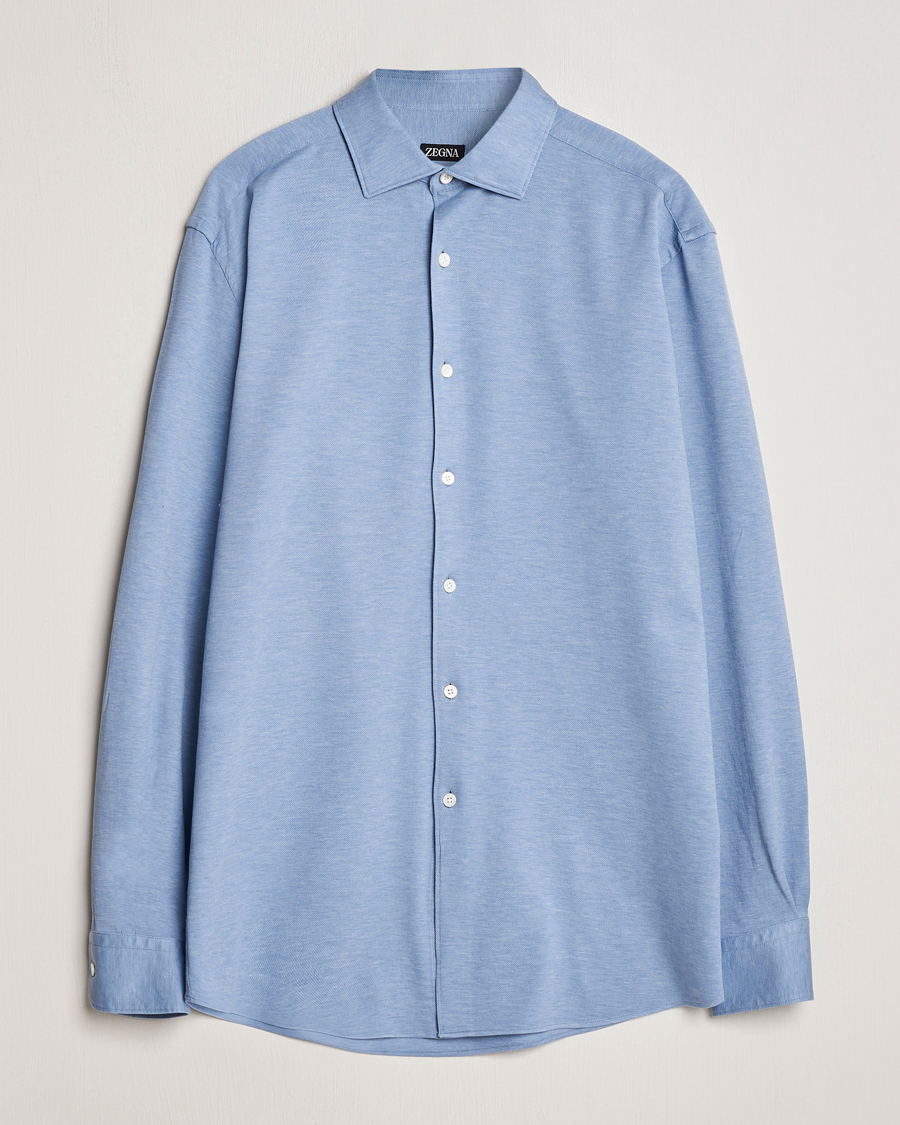 Men | Shirts | Zegna | Slim Fit Jersey Piquet Shirt Light Blue