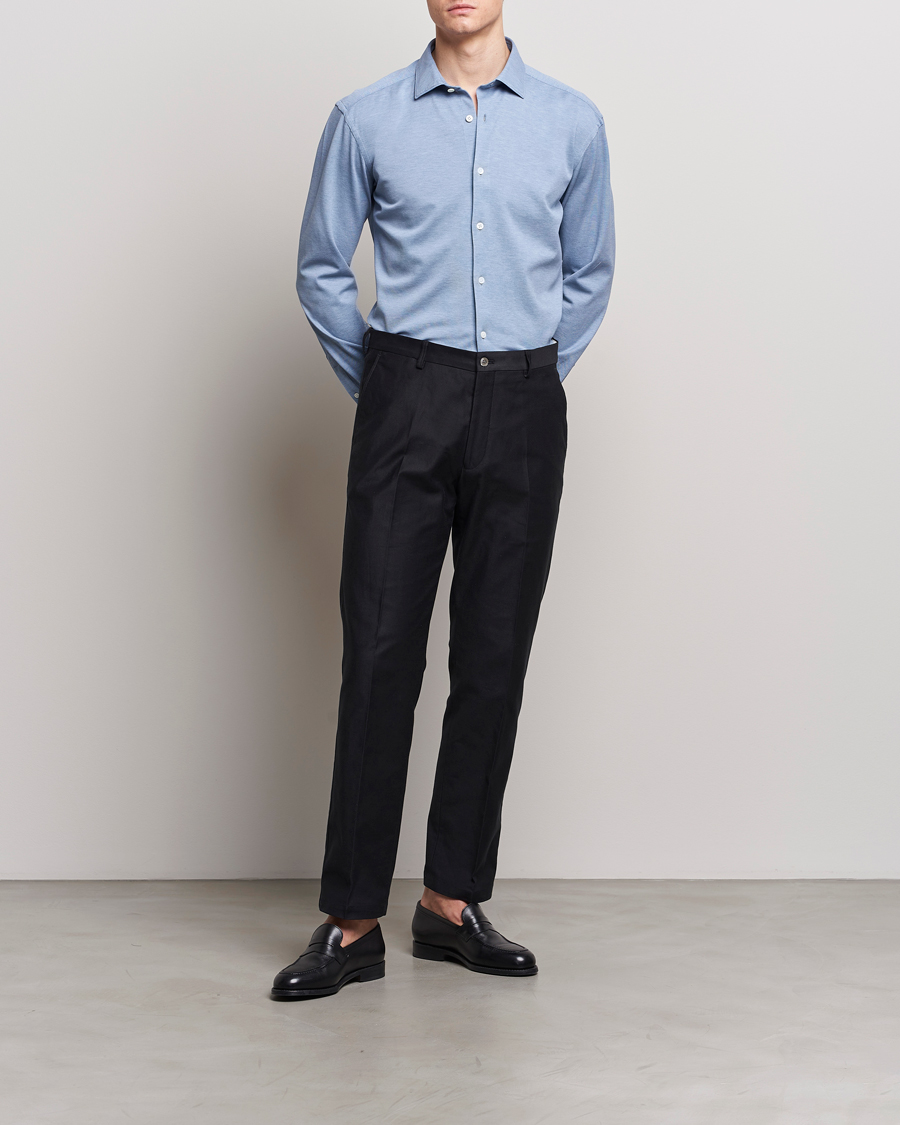 Men | Shirts | Zegna | Slim Fit Jersey Piquet Shirt Light Blue