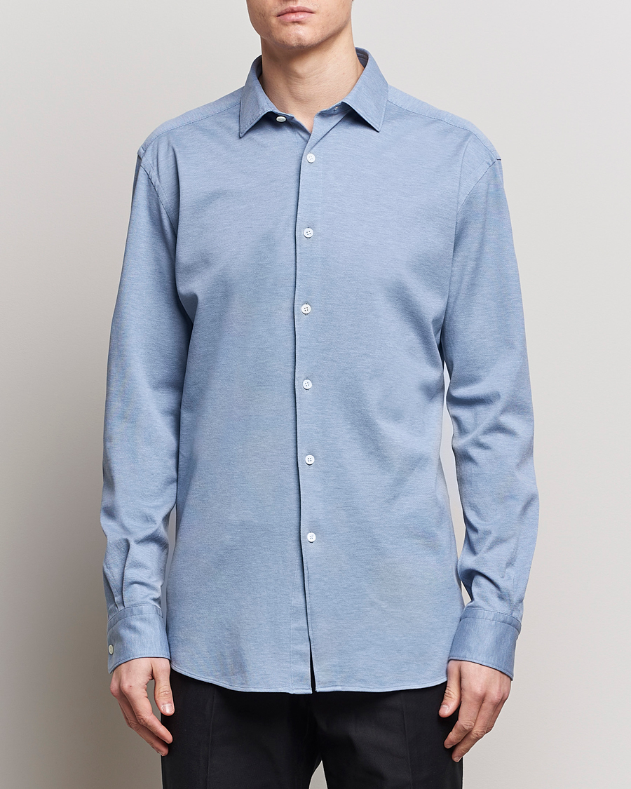 Men | Shirts | Zegna | Slim Fit Jersey Piquet Shirt Light Blue