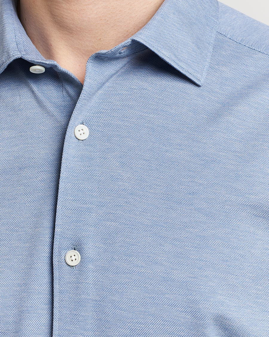 Men | Shirts | Zegna | Slim Fit Jersey Piquet Shirt Light Blue