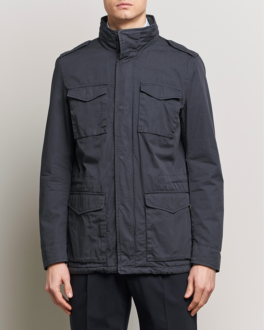 Men | Coats & Jackets | Herno | Washed Cotton Field Jacket Navy