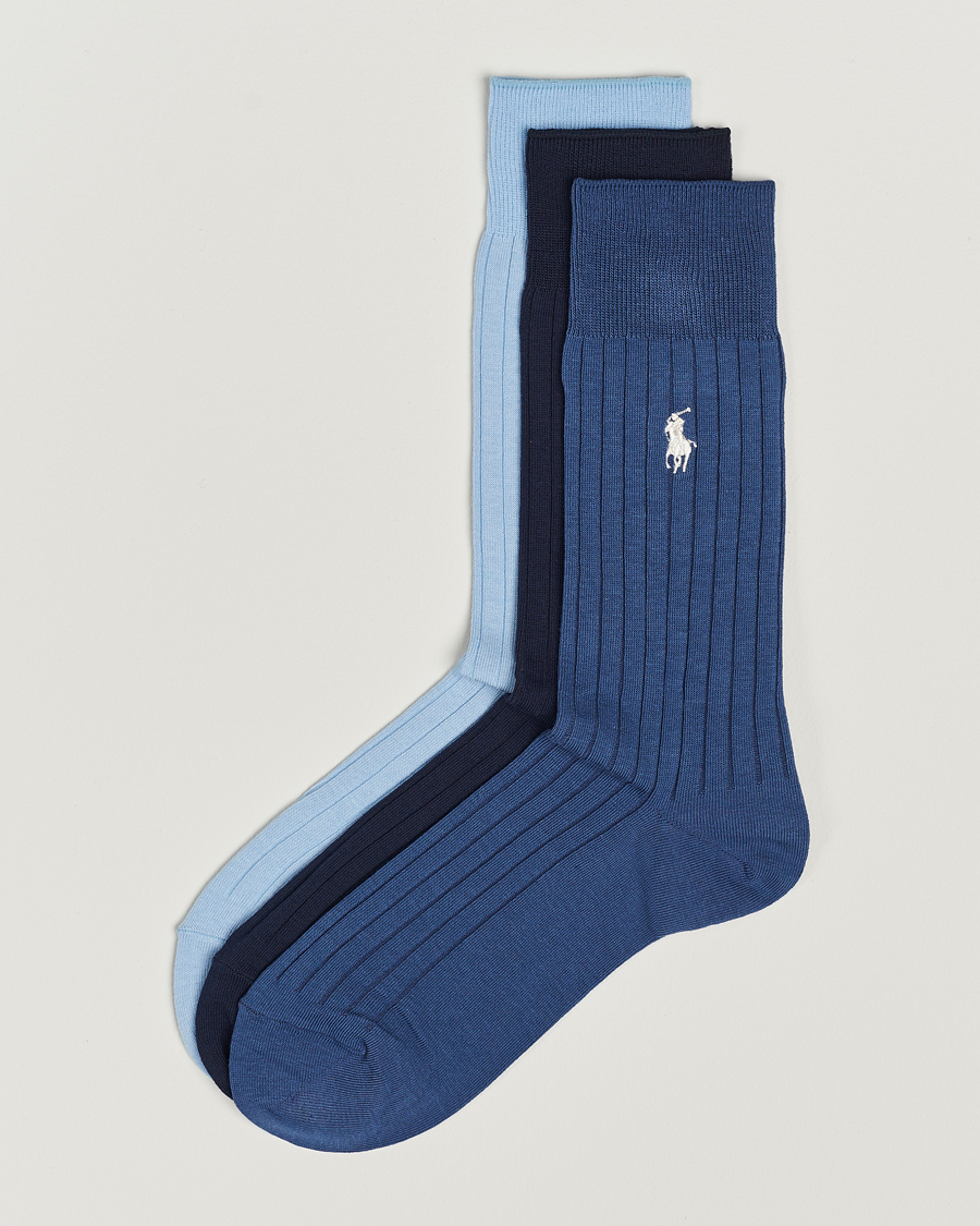 Men | Underwear & Socks | Polo Ralph Lauren | 3-Pack Egyptian Rib Crew Sock Blue Combo