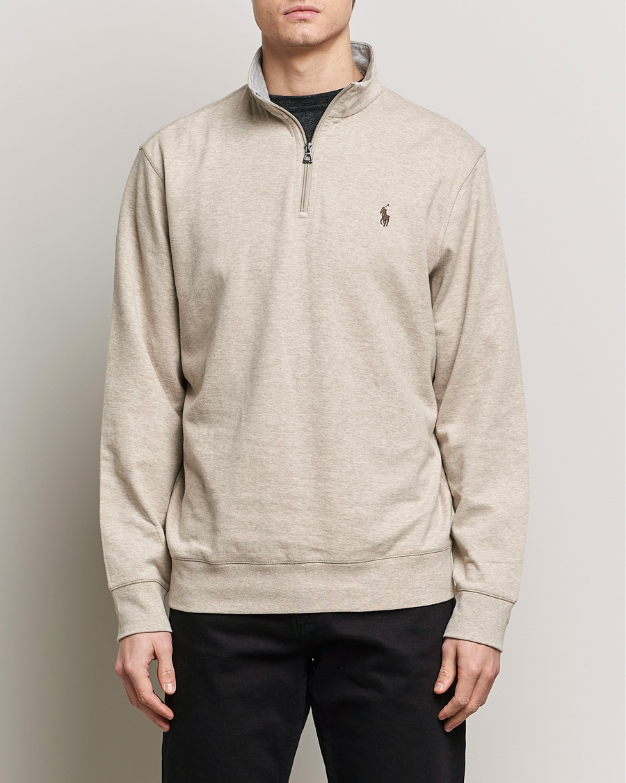 Men | Sweaters & Knitwear | Polo Ralph Lauren | Double Knit Half-Zip Sweater Tuscan Beige Heather