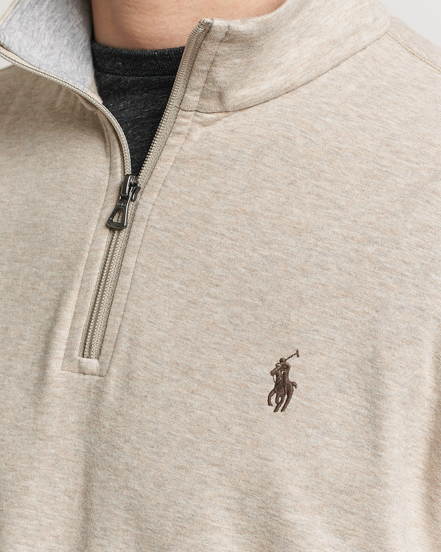 Men | Sweaters & Knitwear | Polo Ralph Lauren | Double Knit Half-Zip Sweater Tuscan Beige Heather