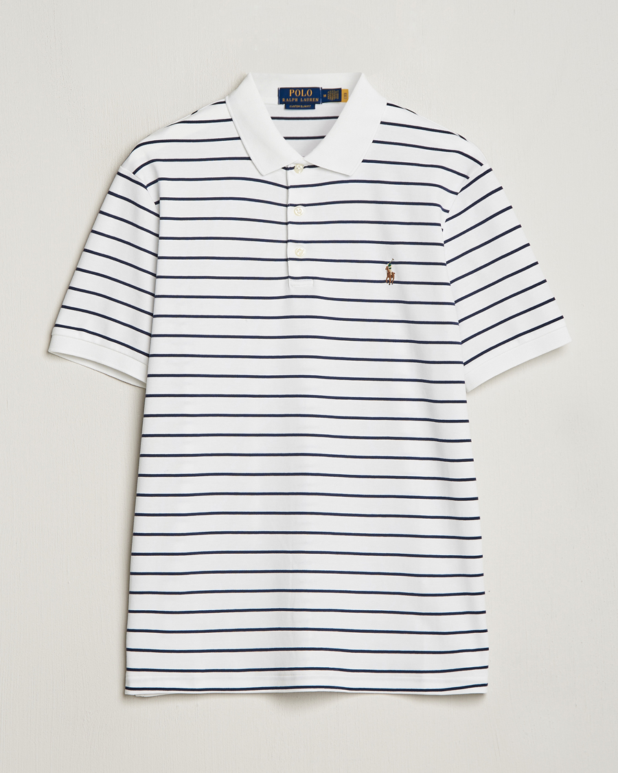 Men | Polo Shirts | Polo Ralph Lauren | Luxury Pima Cotton Striped Polo White/Refined Navy