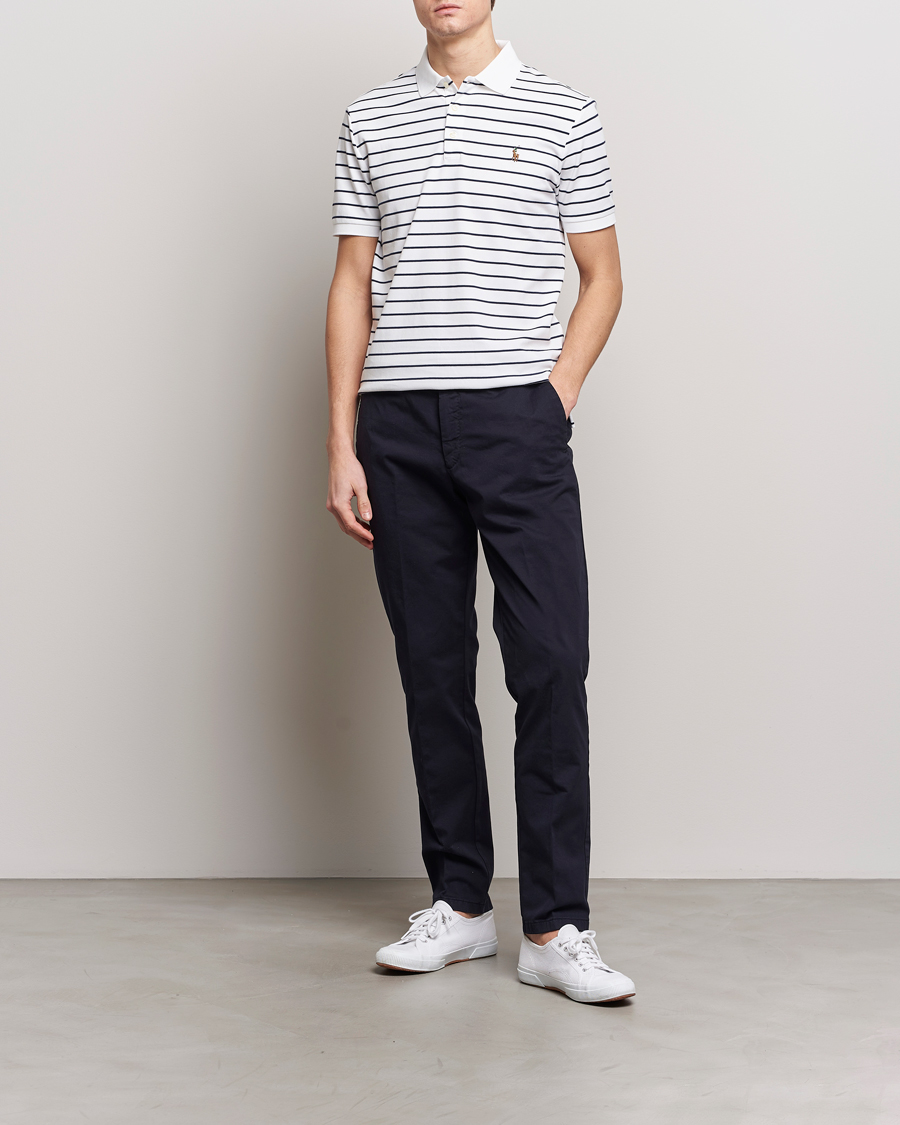 Men | Polo Shirts | Polo Ralph Lauren | Luxury Pima Cotton Striped Polo White/Refined Navy