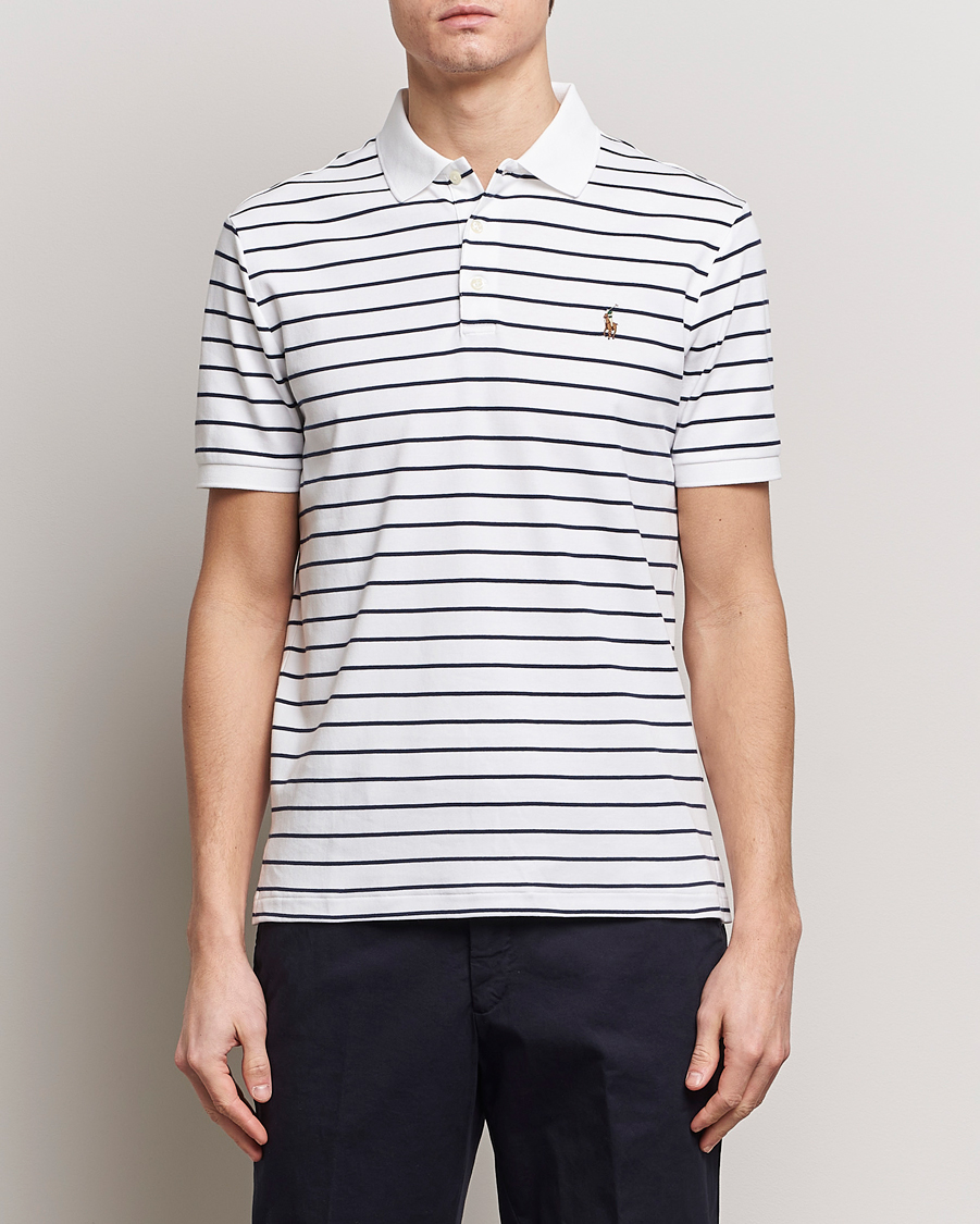 Men | Polo Shirts | Polo Ralph Lauren | Luxury Pima Cotton Striped Polo White/Refined Navy