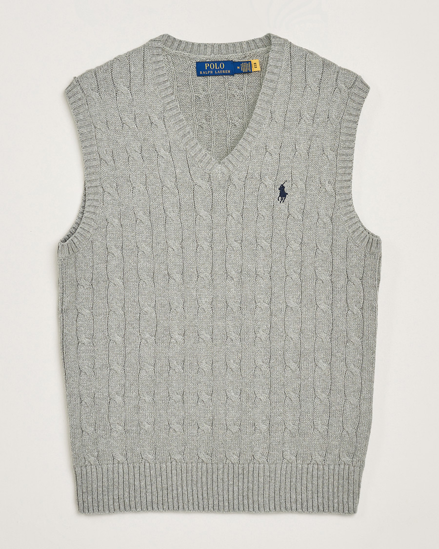 Men | Sweaters & Knitwear | Polo Ralph Lauren | Cotton Cable Vest Fawn Grey Heather