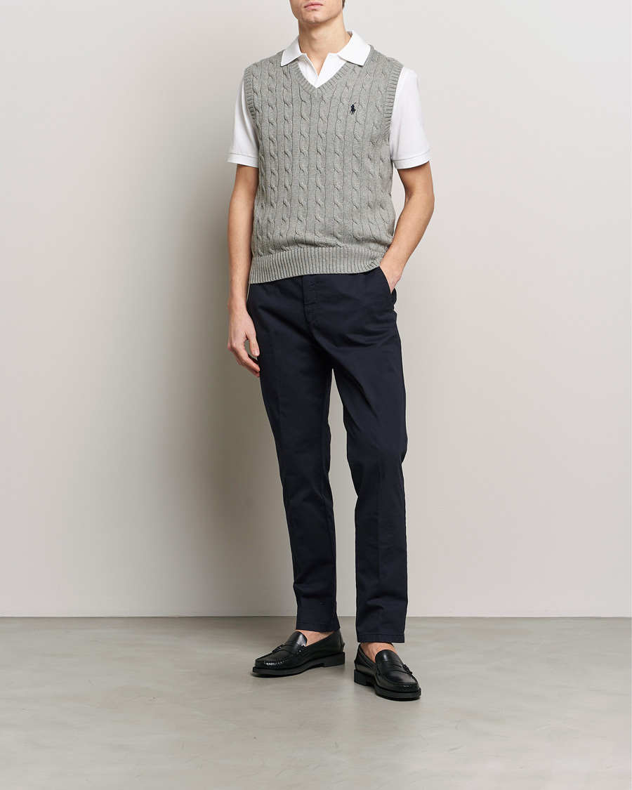 Men | Sweaters & Knitwear | Polo Ralph Lauren | Cotton Cable Vest Fawn Grey Heather