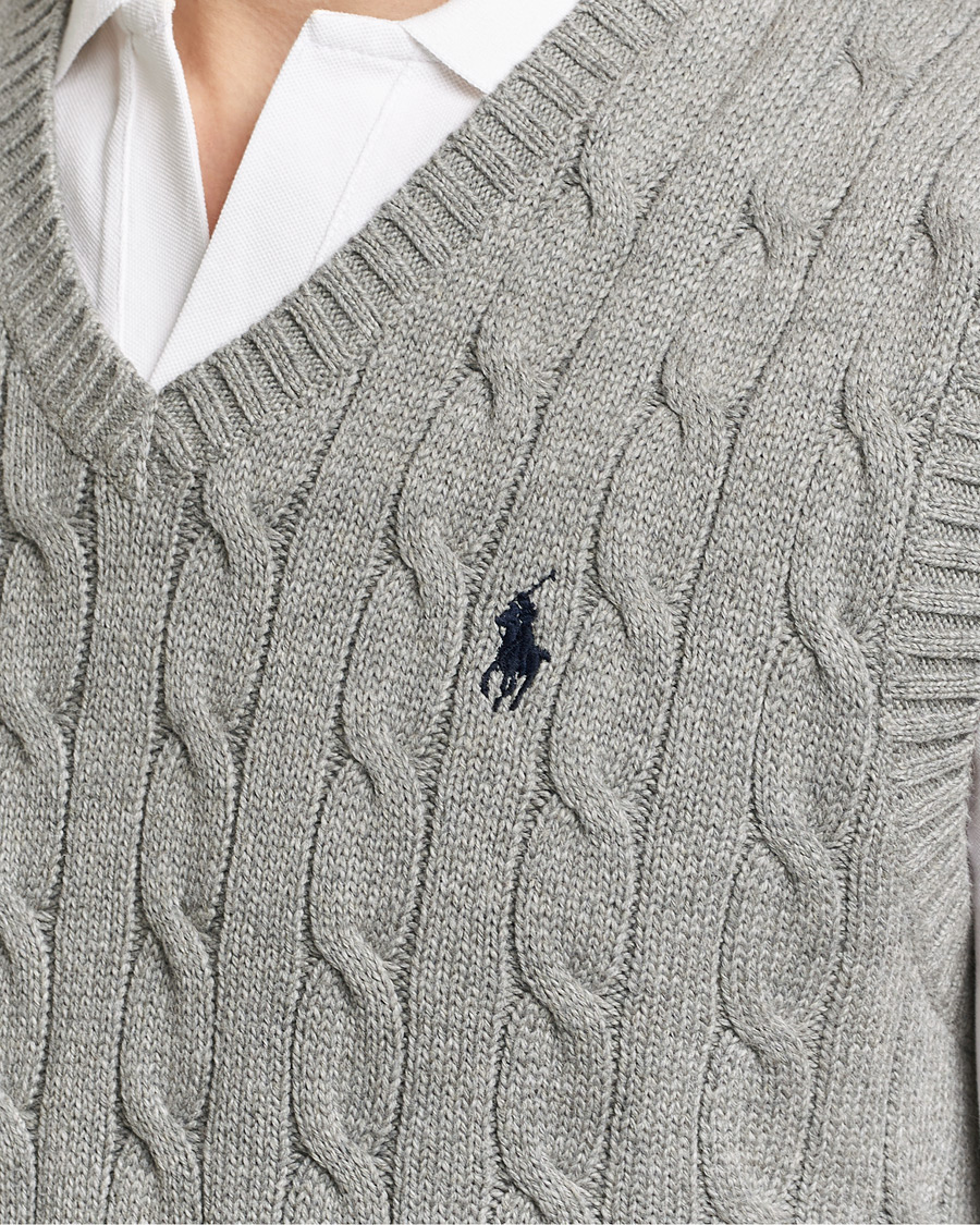Men | Sweaters & Knitwear | Polo Ralph Lauren | Cotton Cable Vest Fawn Grey Heather