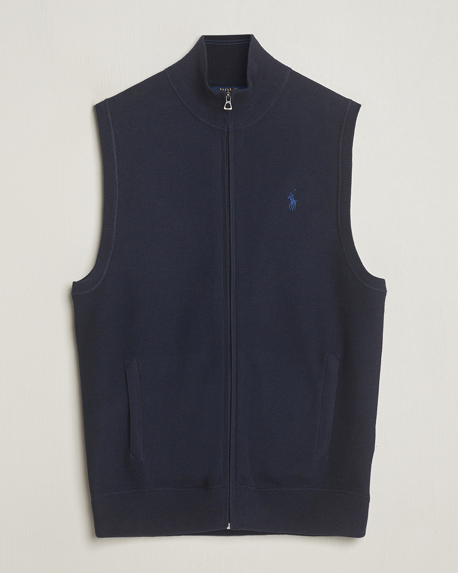 Men | Sweaters & Knitwear | Polo Ralph Lauren | Cotton Full-Zip Vest Navy Heather