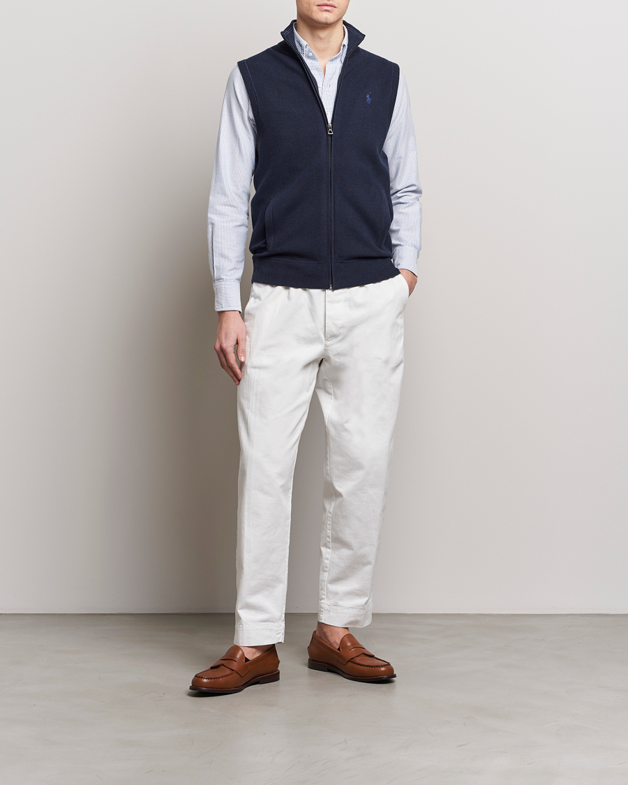 Men | Sweaters & Knitwear | Polo Ralph Lauren | Cotton Full-Zip Vest Navy Heather