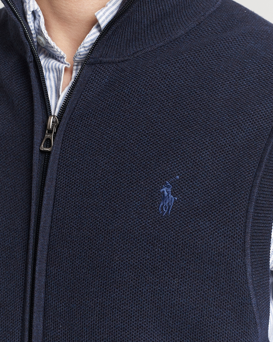 Men | Sweaters & Knitwear | Polo Ralph Lauren | Cotton Full-Zip Vest Navy Heather