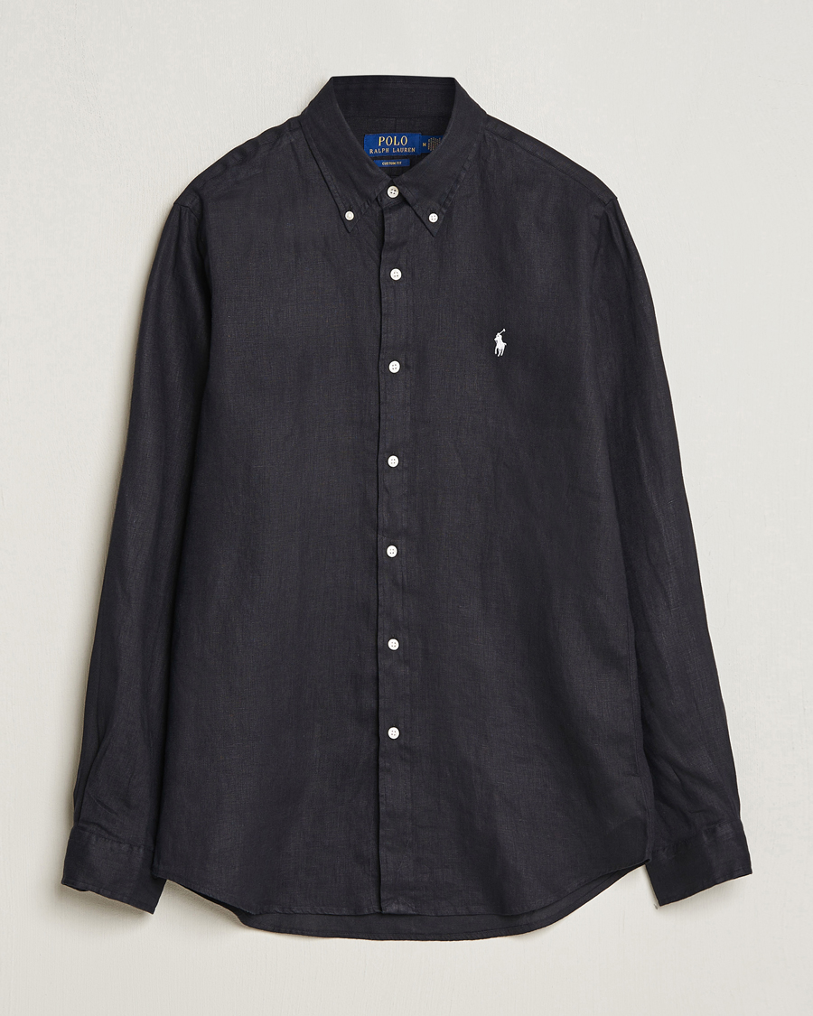 Men | Shirts | Polo Ralph Lauren | Custom Fit Linen Button Down Polo Black