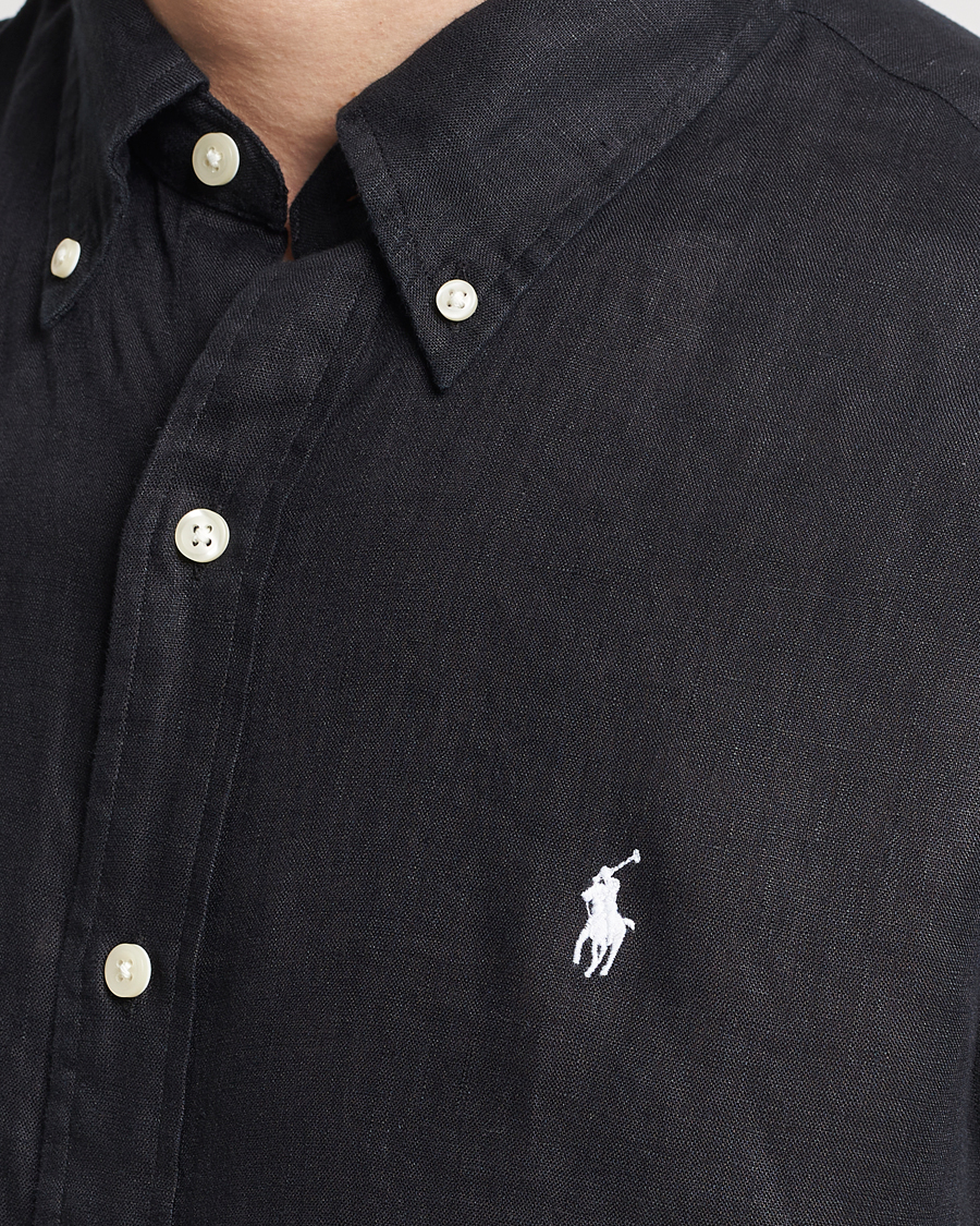 Men | Shirts | Polo Ralph Lauren | Custom Fit Linen Button Down Polo Black