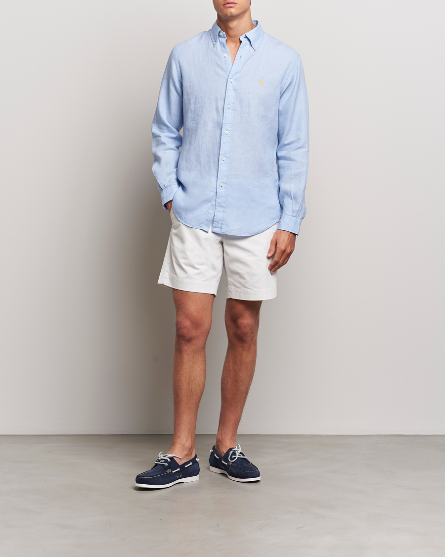 Men | Shirts | Polo Ralph Lauren | Custom Fit Linen Button Down Blue Hyacinth