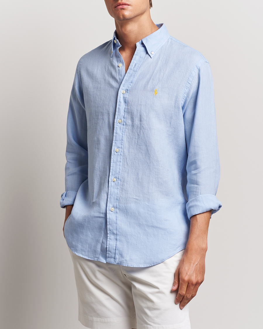 Men | Shirts | Polo Ralph Lauren | Custom Fit Linen Button Down Blue Hyacinth