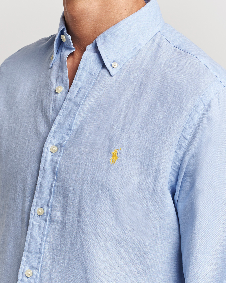 Men | Shirts | Polo Ralph Lauren | Custom Fit Linen Button Down Blue Hyacinth