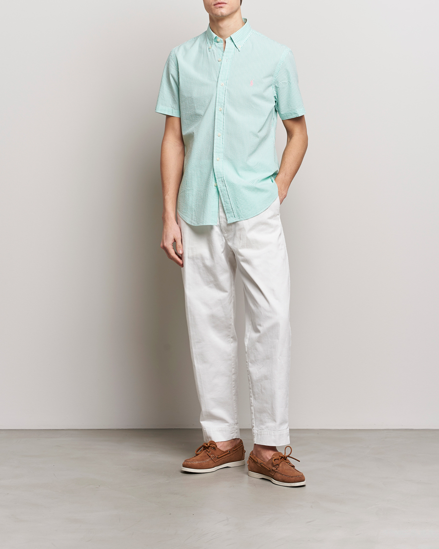 Men | Shirts | Polo Ralph Lauren | Seersucker Short Sleeve Striped Shirt Green/White