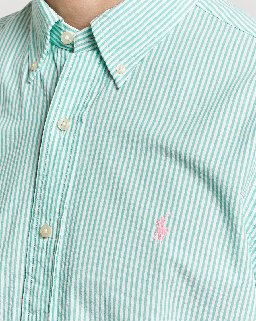 Men | Shirts | Polo Ralph Lauren | Seersucker Short Sleeve Striped Shirt Green/White