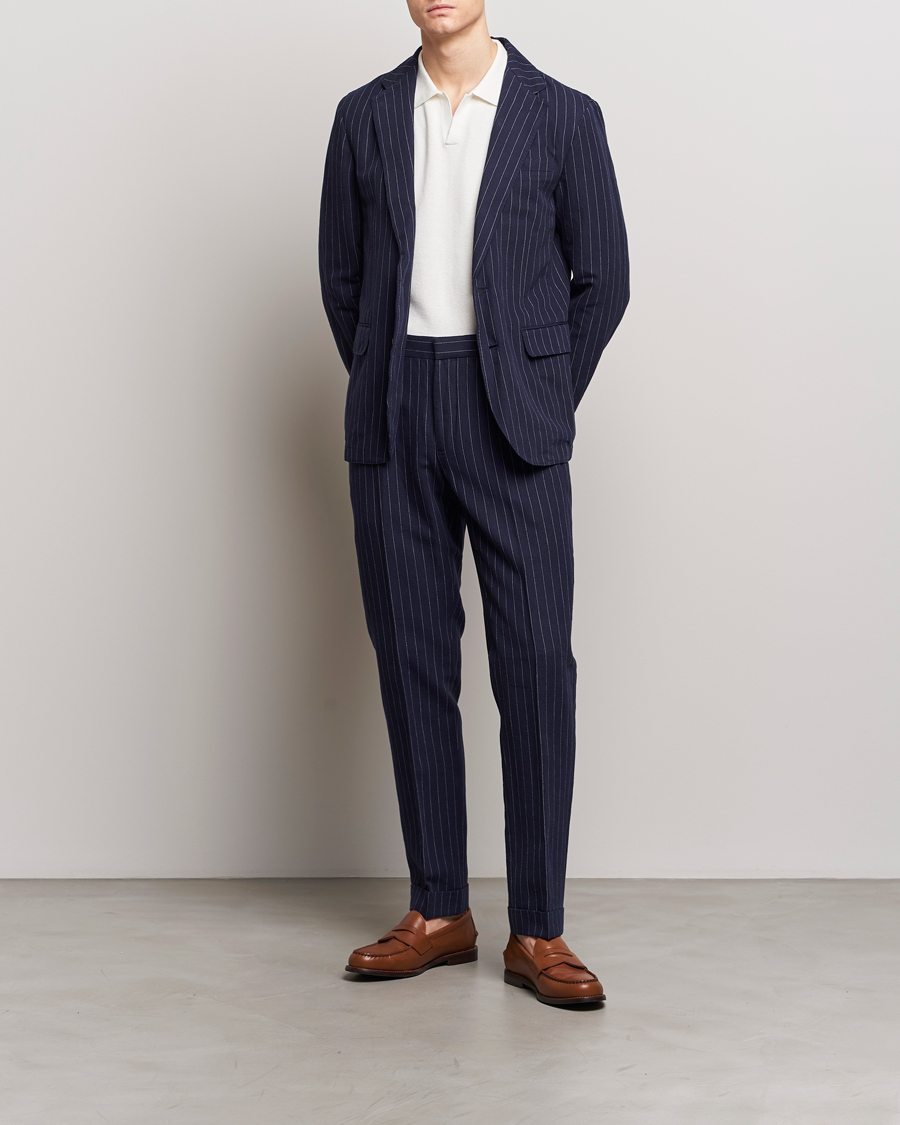 Men | Trousers | Polo Ralph Lauren | Linen Pinstripe Trousers Navy/Cream