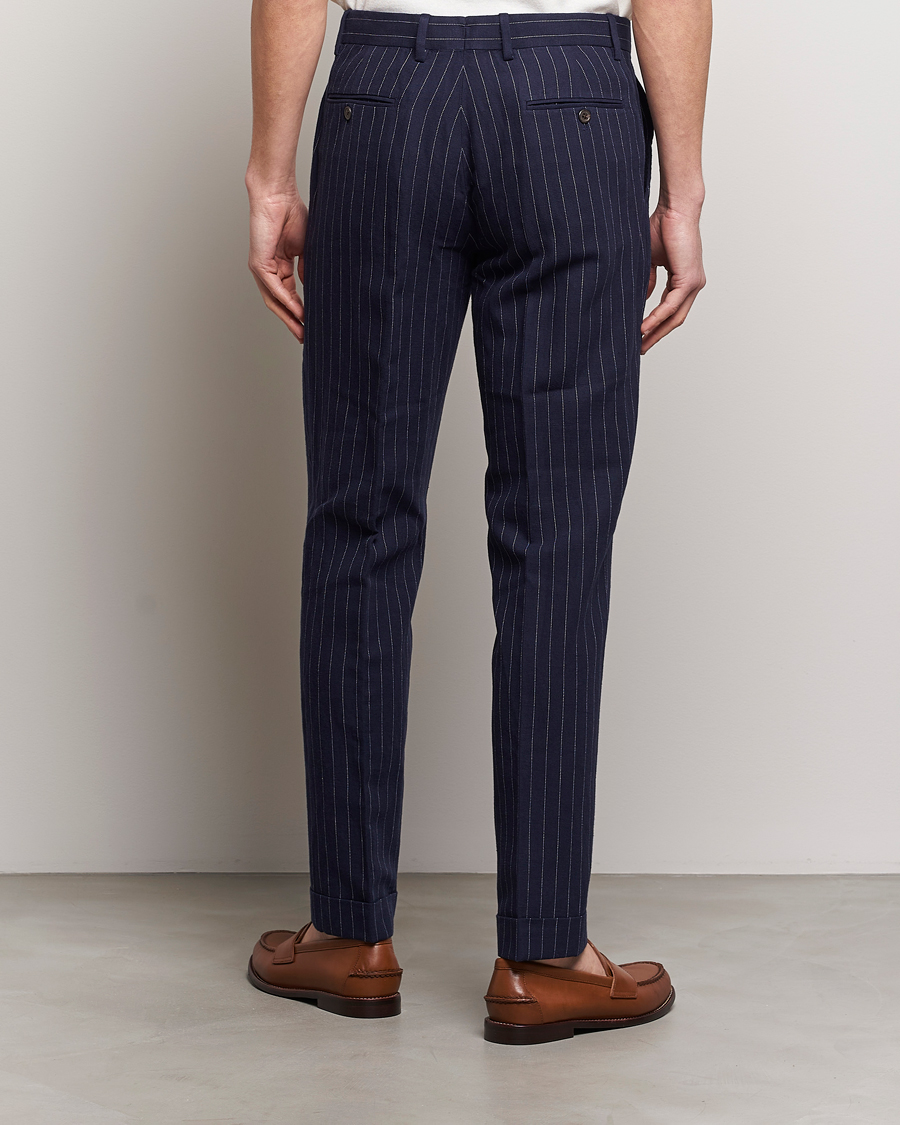 Men | Trousers | Polo Ralph Lauren | Linen Pinstripe Trousers Navy/Cream