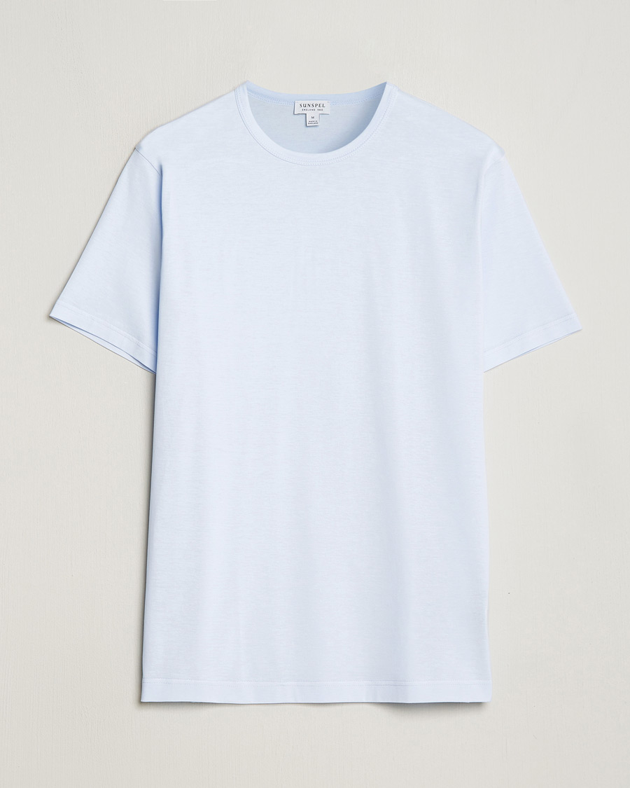 Men | T-Shirts | Sunspel | Crew Neck Cotton Tee Light Blue