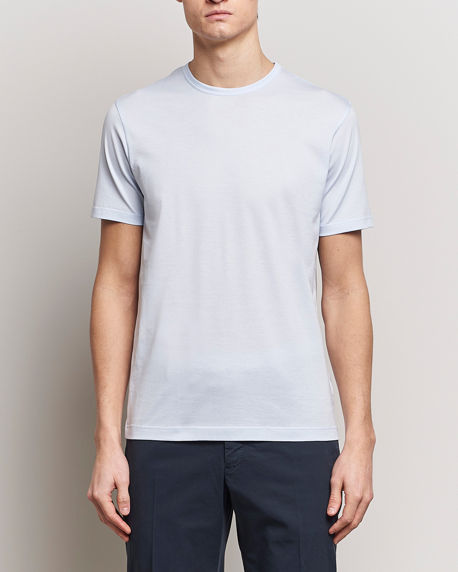 Men | T-Shirts | Sunspel | Crew Neck Cotton Tee Light Blue