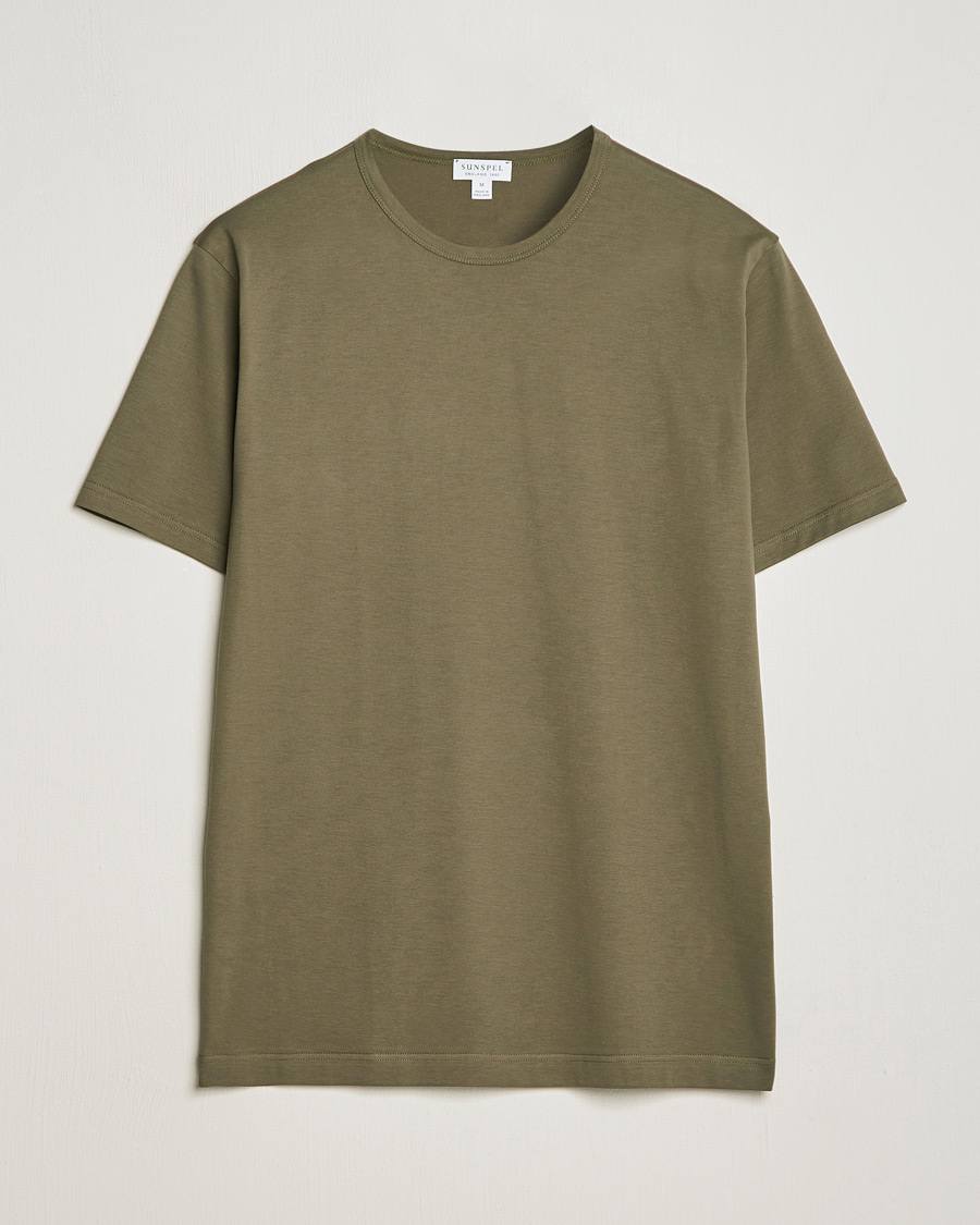 Men | T-Shirts | Sunspel | Crew Neck Q82 Cotton T-Shirt Khaki