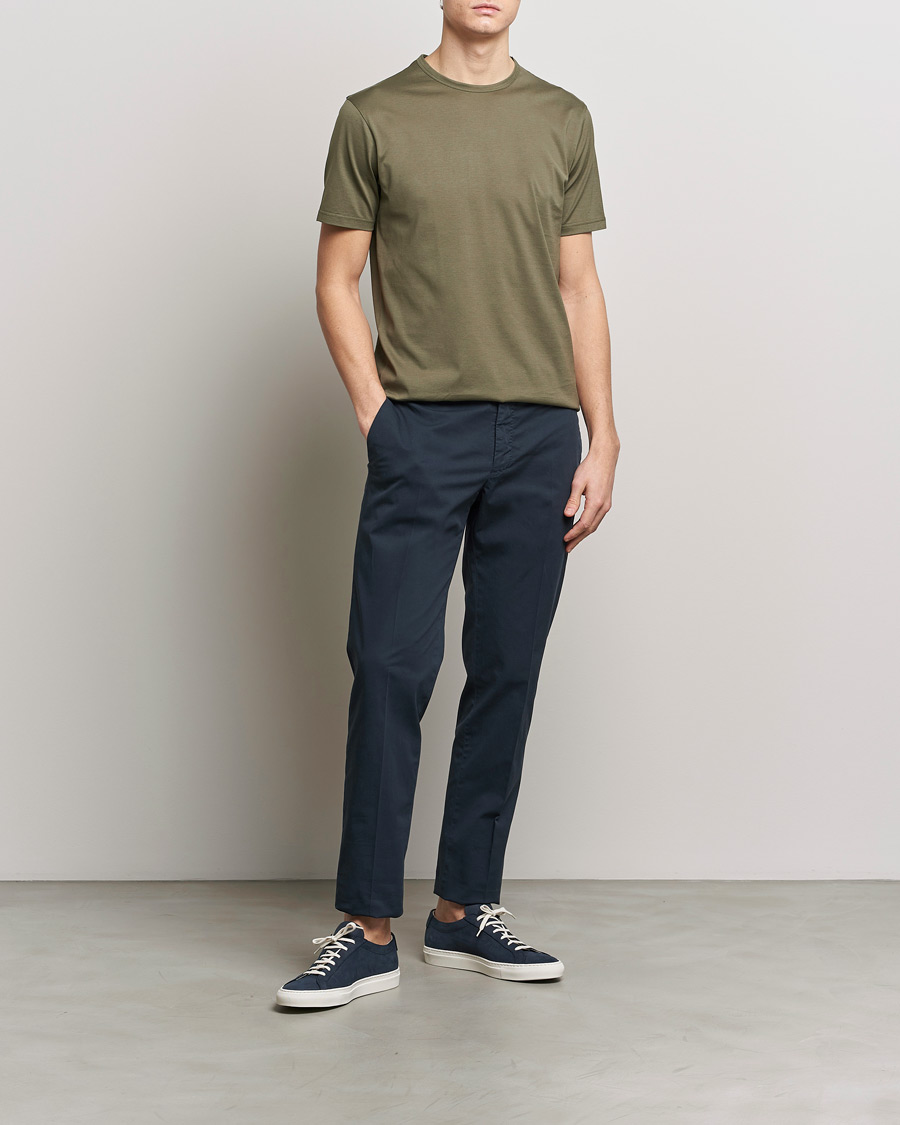 Men | T-Shirts | Sunspel | Crew Neck Q82 Cotton T-Shirt Khaki