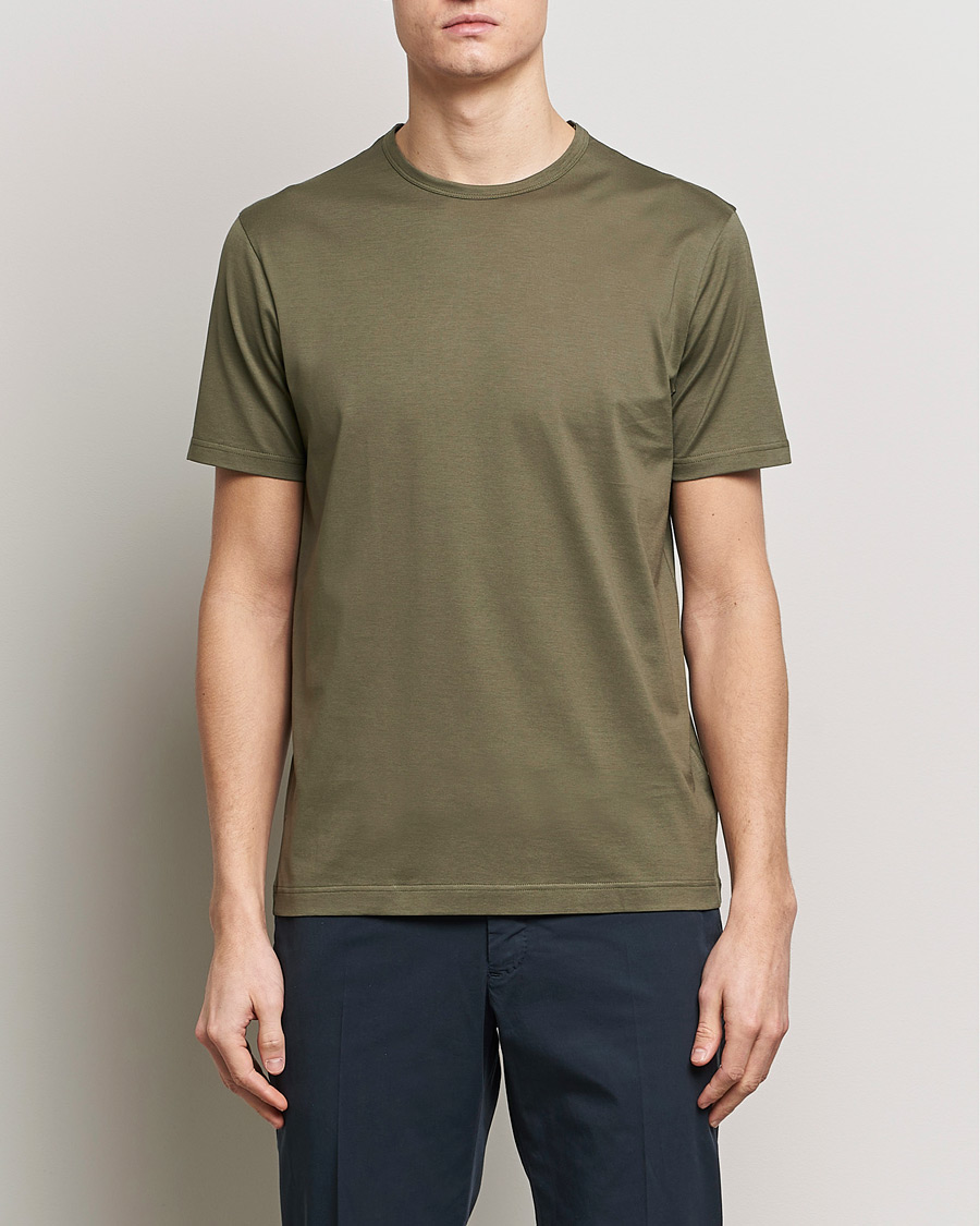 Men | T-Shirts | Sunspel | Crew Neck Q82 Cotton T-Shirt Khaki