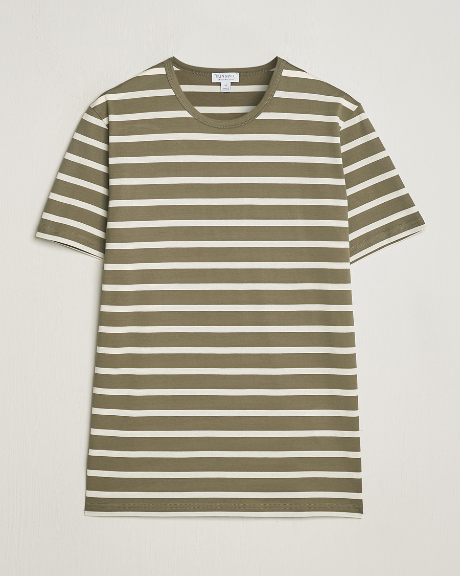 Men | T-Shirts | Sunspel | Striped Crew Neck Cotton Tee Khaki