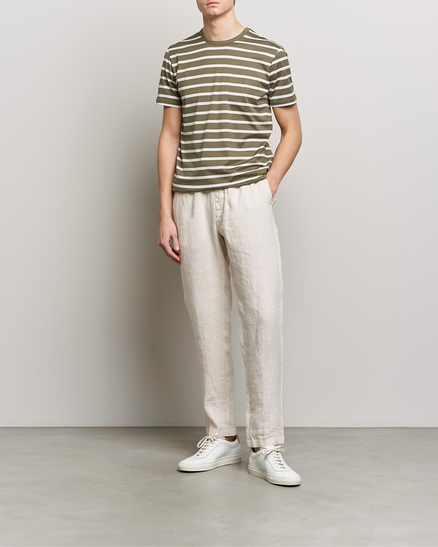 Men | T-Shirts | Sunspel | Striped Crew Neck Cotton Tee Khaki