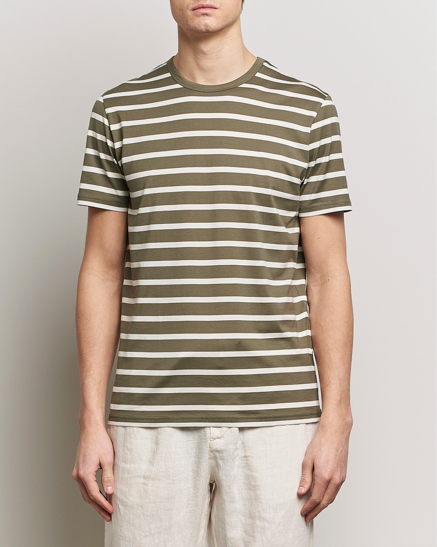 Men | T-Shirts | Sunspel | Striped Crew Neck Cotton Tee Khaki